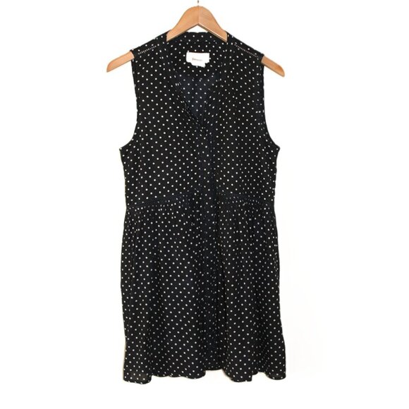ANTHROPOLOGIE Nia Button Front Polka Dot Tunic Top in Navy - Size M - Picture 2 of 10